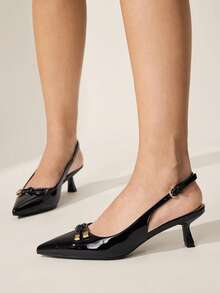 CUCCOO HITCHD Women's Pointed Toe Buckle Design Everyday Versatile Fashion High Heels Valentine's Day Elegant Shoes - Black - View 5