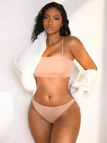 NudeFit 2pcs/Set Detachable Strap Bandeau Non-Slip Women Lingerie Set - Apricot - View 4