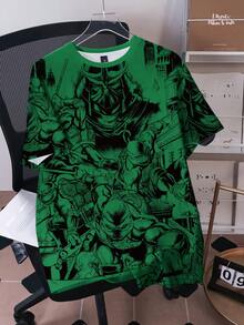 TEENAGE MUTANT NINJA TURTLES | SHEIN Áo thun nam cổ tròn tay ngắn thời trang mùa hè, in họa tiết toàn thân, dễ phối đồ. - trắng - Xem 1