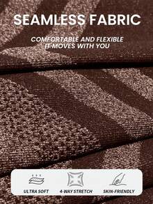 Seamluxe SHEIN Sport H1178 Brown Striped High Waist Seamless Leggings - Coffee Brown - View 10