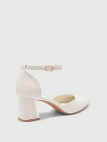 CUCCOO BIZCHIC 女鞋 女士尖头粗跟中跟白色踝带镂空女式高跟鞋 时尚舒适通勤商务百搭女式镂空鞋 - 米色PU - 查看 9