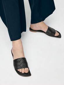 Mnmlis Women's Flat Sandals, Spring/Summer Fashion New Woven PU Material Minimalist Casual Style Classic Strap Flat Slide Sandals - Black - View 9