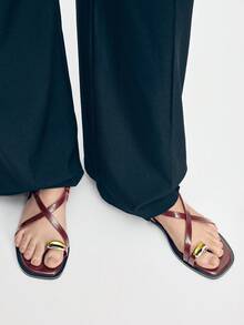 Mnmlis Sandalias planas de mujer de diseño de moda color borgoña, con punta abierta, combinables, adecuadas para ocio, uso diario, viajes, trayectos, vacaciones y playa - Burdeos - Ver 2