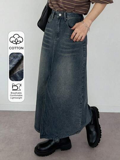 FRIFUL تنورة جينز قصيرة متعددة الاستخدامات للنساء بجيب مائل ولون أحادي