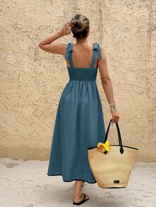 SHEIN Frenchy Đầm midi không tay phối màu dành cho nữ - Màu xanh lam - Xem 2