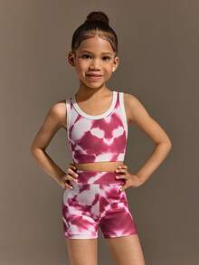 女童休闲运动红色印花修身套装，夏季服装，修身剪裁，时尚设计，适合运动、健身、户外活动、校园生活和日常穿着。 - 紅色 - 查看 5