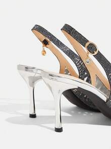 CUCCOO TILAWA Giày cao gót mũi nhọn dành cho nữ, được trang trí hoàn toàn bằng đá quý lấp lánh, thiết kế quai điều chỉnh được, phù hợp cho mọi mùa - Phong cách đường phố Trung Đông thanh lịch, thích hợp cho ngày Valentine, công sở và các dịp thường ngày. - Xám - Xem 4