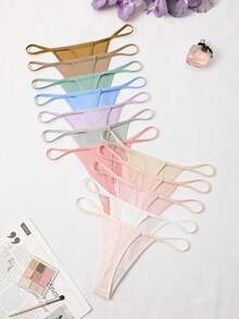 Snug Zone Set de 12 bragas tipo tanga de unicolor acanalado para mujer - Multicolor - Ver 2