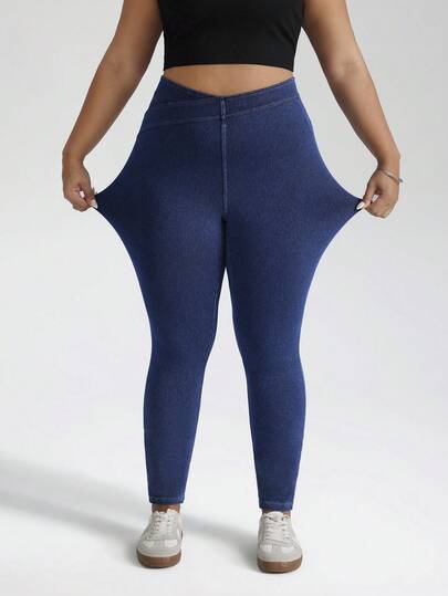 SHEIN Tall CURVE Plus Size Casual Washed High Waist Slim Fit Jeans