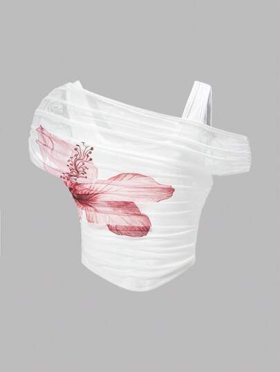 Girlism Tween Girl Fitted Mesh Floral Print T-Shirt , Party, Casual ,Suitable For Summer, Graduation, Back To School, Vacation, Festival, Lunch, Music Festival,