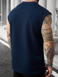 Manfinity CasualCool 男士高品质提花面料无袖背心，休闲度假之选，简约办公之选，适合正式或非正式场合，百搭设计，自穿或送礼皆宜。 - 寶藍色 - 查看 2