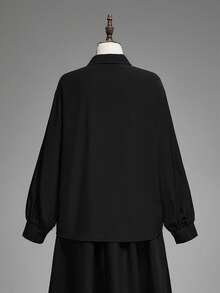 ROMWE Áo sơ mi nữ cổ bèo kiểu Gothic cổ điển cài cúc phía trước, mùa thu - màu đen - Xem 9