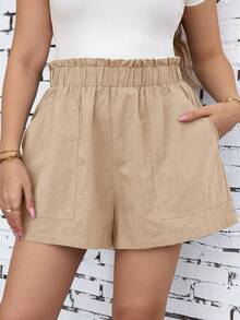 SHEIN Clasi 2pcs Plus Size Shorts Set, Cool & Comfortable, Large Pockets, Summer Country Concert,Business Casual Shorts - Khaki - View 6