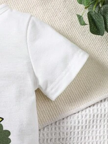 Conjunto de verano para bebé niño con camiseta casual de mangas cortas y pantalones cortos con estampado de dinosaurios para primavera/verano - Verde militar - Ver 3