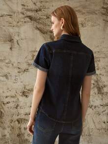 MOTF PREMIUM CAMISA DE MANGA CORTA LAVADO OSCURO, PRIMAVERA/VERANO - Azul lavado oscuro - Ver 3