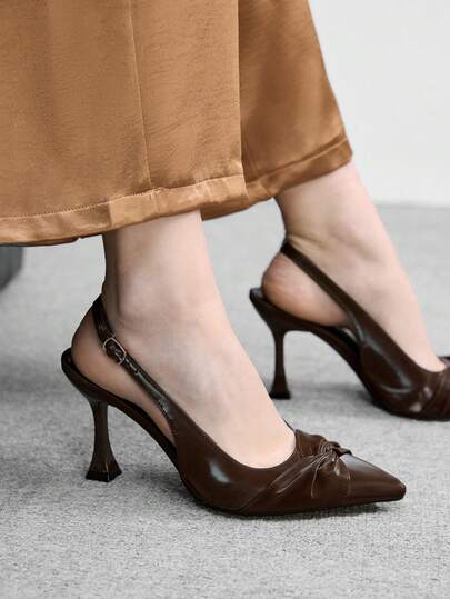 CUCCOO BIZCHIC Women's Shoes Brown Fashion Pointed Kink Metal Buckle Back Strap Stiletto Sandals Women's Temperament Elegant And Comfortable Versatile High Heels Summer Shoes