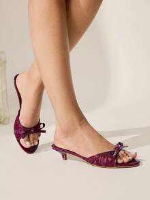 CUCCOO CHICEST Giày nữ màu đỏ tía phối lưới, nơ, thời trang xuân hè, thanh lịch, sandal mũi nhọn và mũi tròn, thích hợp cho ngày Valentine. - Màu Đỏ Sâu - Xem 8