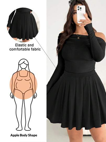 Shapeblank Plus-Size Women's Autumn/Winter Fashion Casual Loose Comfortable Everyday Basic Versatile Slimming Red Pleated Midi Skirt, Fall,Women Bottom,Christmas,New Year