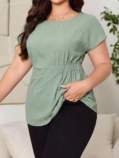 Reflora Plus Size Casual Solid Color Shirt