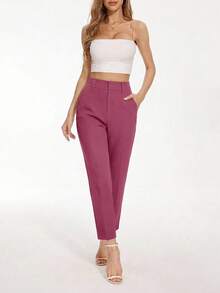 EURMUSE Pantalones de traje de unicolor y sencillo para mujer - Rosa Oxidada - Ver 4