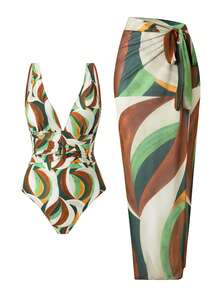 Bộ bikini 3 mảnh Swim Oasis-D dành cho nữ, họa tiết ngẫu nhiên, cổ chữ V sâu, đính kim loại, dáng maxi, thích hợp cho mùa xuân/hè. - Nhiều màu - Xem 3