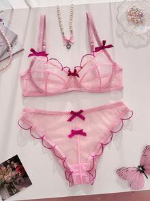 PetitDoll 2pcs Set Pink Cute Sensual Wire-Free Bra Set - Pink - View 6