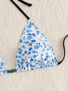 Swim Mod 女士夏季度假休闲沙滩碎花泳衣上装，比基尼挂脖串珠泳衣套装 - 彩色 - 查看 5