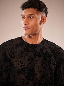 FeverCity 男士时尚优雅长袖圆领植绒T恤 - 黑色 - 查看 6