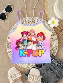 SHEIN 时尚酷炫的少女风彩色韩流女团字母星星印花服装，韩流风格印花T恤，卡通人物，扎染，韩流粉丝礼物，音乐，男女童装，兄妹装 - 彩色 - 查看 2