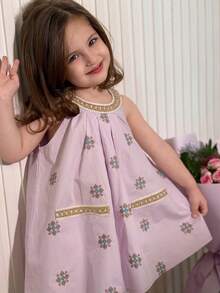 DAZY Young Girl Floral Print Knit Strap Round Neck Casual Tank Top - Purple - View 1