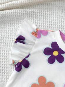 SHEIN 2件套女童休闲T恤和裤子套装 - 彩色 - 查看 4