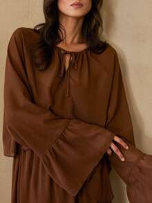 Aveloria Rosie Fashionable Versatile Layered Ruffle Chiffon Sheer Blouse & Long Skirt 2 Pieces Set, European Style - Coffee Brown - View 5