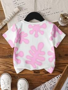 BABY SHARK X SHEIN 女童极简印花圆领短袖T恤 - 白色 - 查看 2