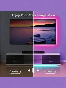 3.28 英尺/6.56 英尺/9.84 英尺/16.4 英尺 LED 灯，5V RGB LED 霓虹灯带，卧室 LED 灯，24 键遥控智能灯带，RGB 变色 LED 灯，卧室、客厅、家庭圣诞派对装饰，手机应用程序控制 LED 灯带，房间装饰用品 - 彩色光 - 查看 5