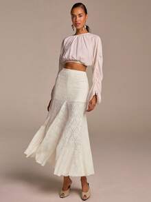 COSMINA Women's Solid Color Hollow-Out Casual Versatile Date Night Skirt, Suitable For Valentine's Day, Date, Wedding Guest Skirt, Daily Wear, Knitted Textured Fabric, Light Apricot Skirt, Spring/Summer Women's Skirt - Multicolor - View 4