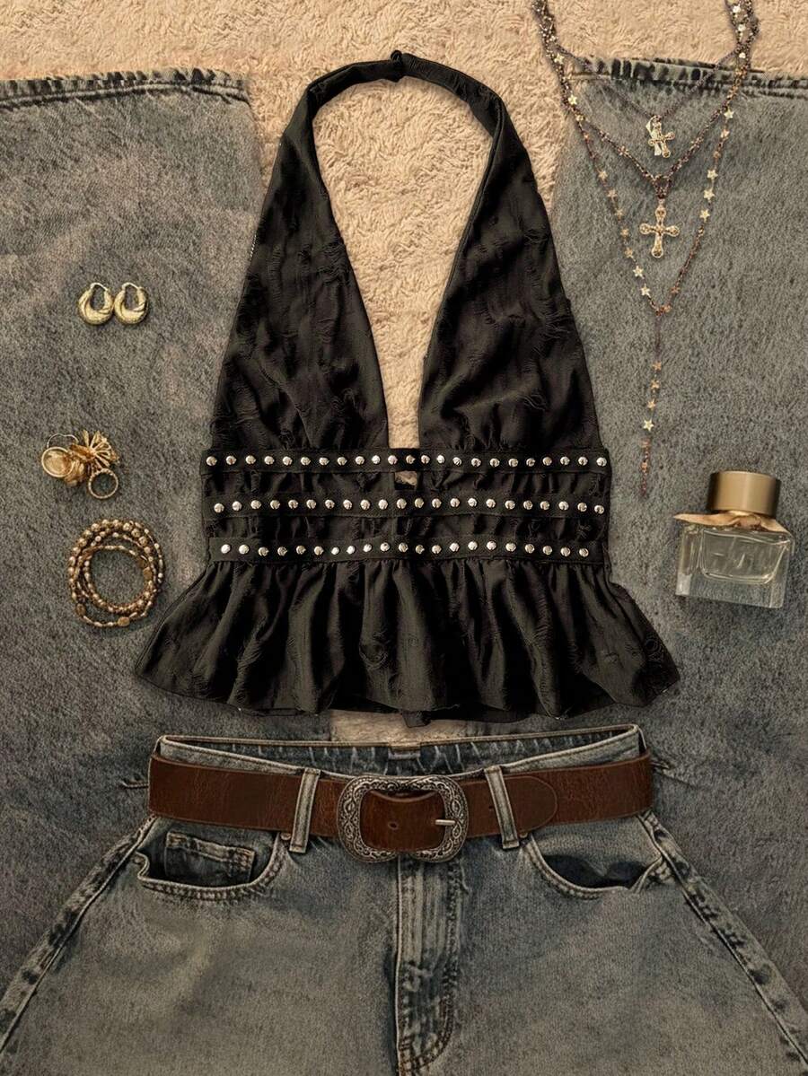 Attitoon 女士复古性感Y2K音乐节朋克露背吊带上衣 - 灰色 - 查看 1