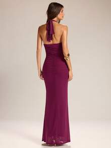 SHEIN BAE 紫色露背系带半透明连衣裙，优雅连衣裙，度假连衣裙，适合毕业季穿着 - 紫色 - 查看 2