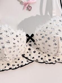 PetitDoll Women's Cute Lace Patchwork Lingerie, Sexy Push-Up Bra With Underwire, Thin Style - Black and White - View 4