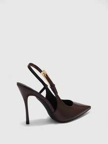 CUCCOO BIZCHIC Women's Back Strap Decor Bowknot High Heel Pumps, Wine Red Color Spring Shoes Spring Break Easter For Christmas Spring Shoes - Coffee Brown PU - View 9