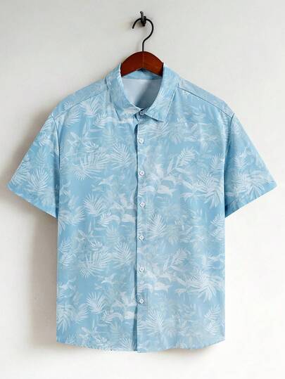 TOKVUE قميص كاجوال قصير الأكمام بطبعة نباتات استوائية أشجار النخيل للرجال، مناسب للعطلات