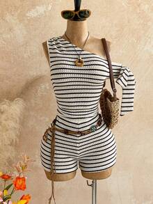 Soleia Sexy Spaghetti Strap Tie Waist Romper In Light Yellow, Suitable For Vacation, Party, Music Festival, Boho, Holiday Date, Afternoon Tea - Multicolor - View 1