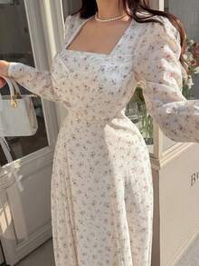 Feyla 新款复古法式浪漫花卉褶皱收腰A字连衣裙，适合日常、度假、派对等场合，尽显优雅气质 - 彩色 - 查看 6