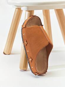 Mini mi #SweetBloom 儿童侧边花朵装饰宽底软鞋垫棕褐色拖鞋——可爱、舒适，是夏季的完美之选 - 紫紅色 - 查看 6