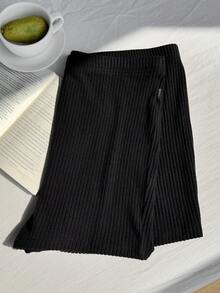 Comfortcana Plus Size Solid Color Knitted Cycling Shorts Black Micro Short Knit Shorts Stretchy Shorts Ribbed Shorts Black Micro Shorts - Black - View 7