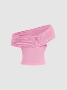 SHEIN MOD 三穿式女士休闲纯色修身上衣，适合夏季穿着，高领设计，露肩款式，美观大方，适合节日、乡村、海滩度假、下午茶聚会、晚宴等场合，风格端庄，可爱俏皮。 - 珊瑚粉 - 查看 5