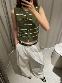 Maija 女士休闲简约前开襟纽扣薄款开衫，适合日常通勤 - 軍綠色 - 查看 2