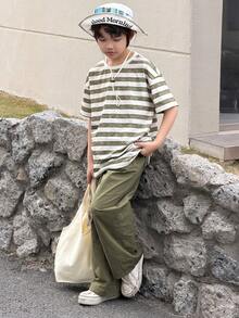 DAZY 青少年男孩条纹圆领短袖T恤和裤子休闲套装 - 綠色 - 查看 4