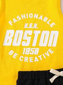 Cozy Pixies 2件套男婴字母印花圆领无袖背心和休闲短裤套装 - 彩色 - 查看 3