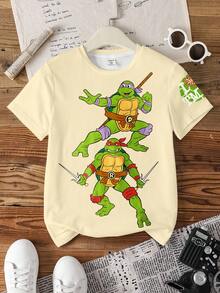 TEENAGE MUTANT NINJA TURTLES | SHEIN Young Boys Casual Printed Short Sleeve T-Shirt, Multi-Pack - Multicolor - View 7