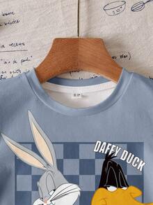 LOONEY TUNES X SHEIN Young Boys Crew Neck Short Sleeve Casual Cartoon Cute Print Summer T-Shirt, - White - View 5